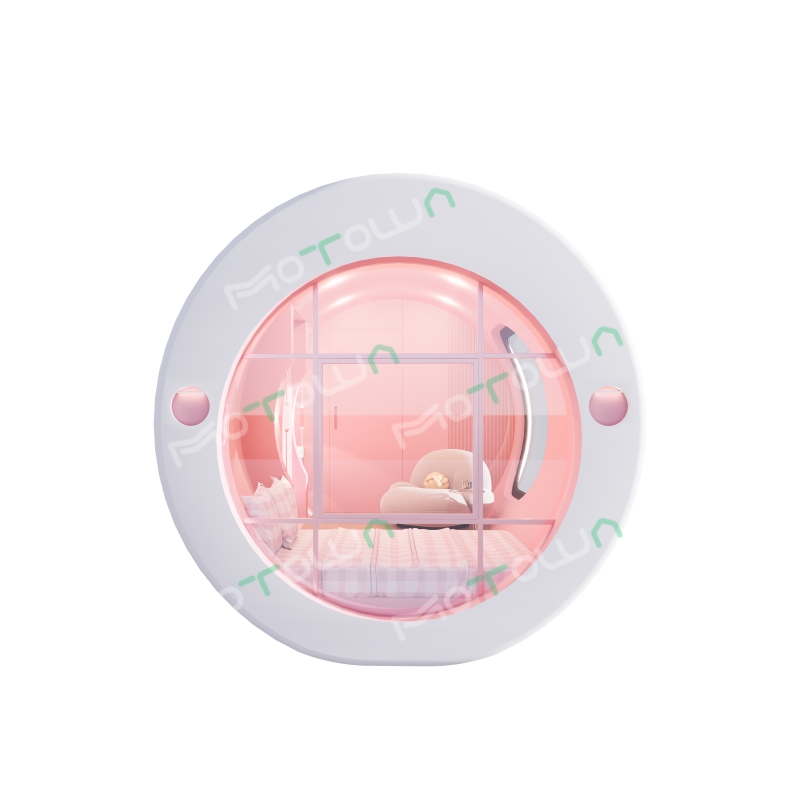 Roze ronde raam Girly Sleep Quiet Cabin Geprefabriceerde stalen capsule