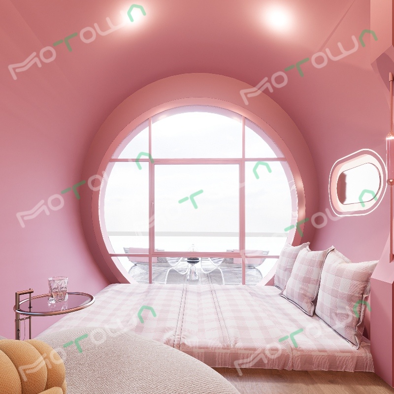 Pink Round Window Girly Sleep Quiet Cabin Prefabricated Steel Capsule