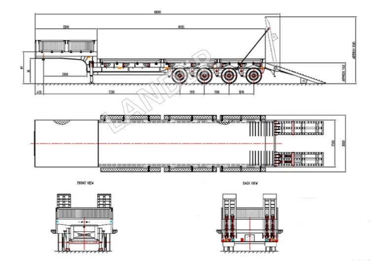 4 axles low bed trailer