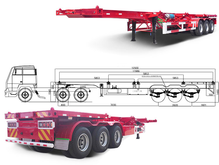 3 axle container semi trailer