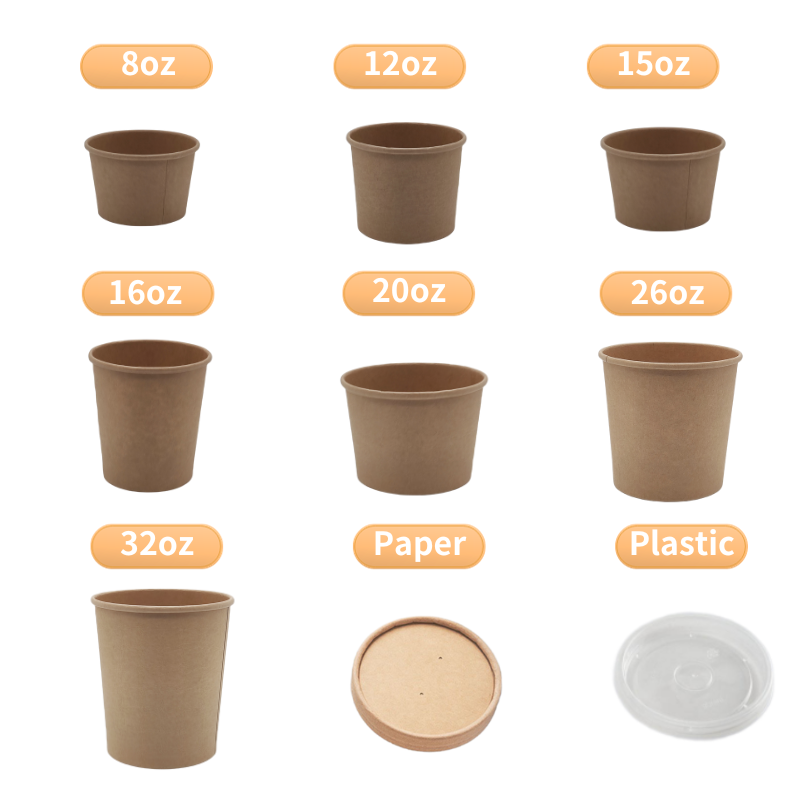 Kraft soup paper cup with paper lid