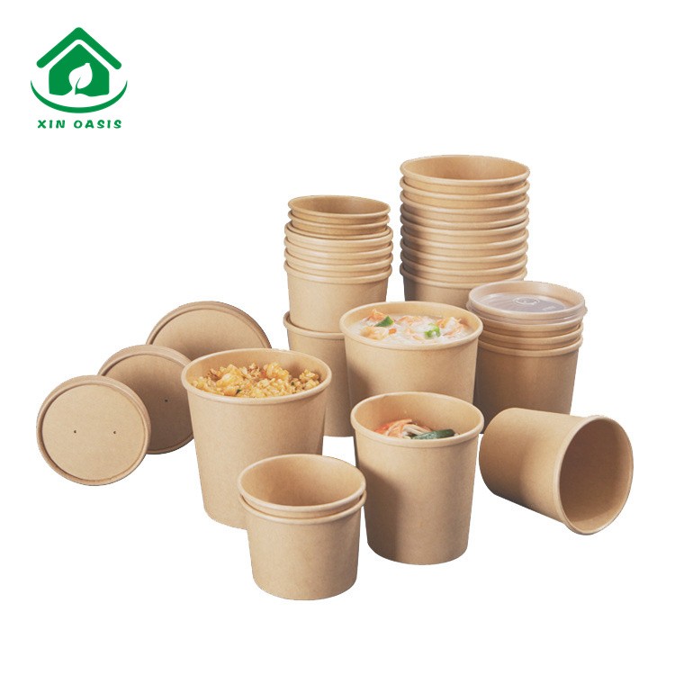 Kraft soup paper cup with paper lid