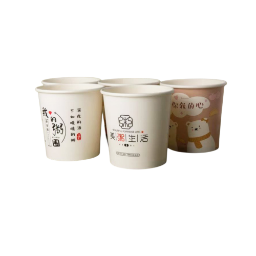 White kraft soup paper cup with paper lid