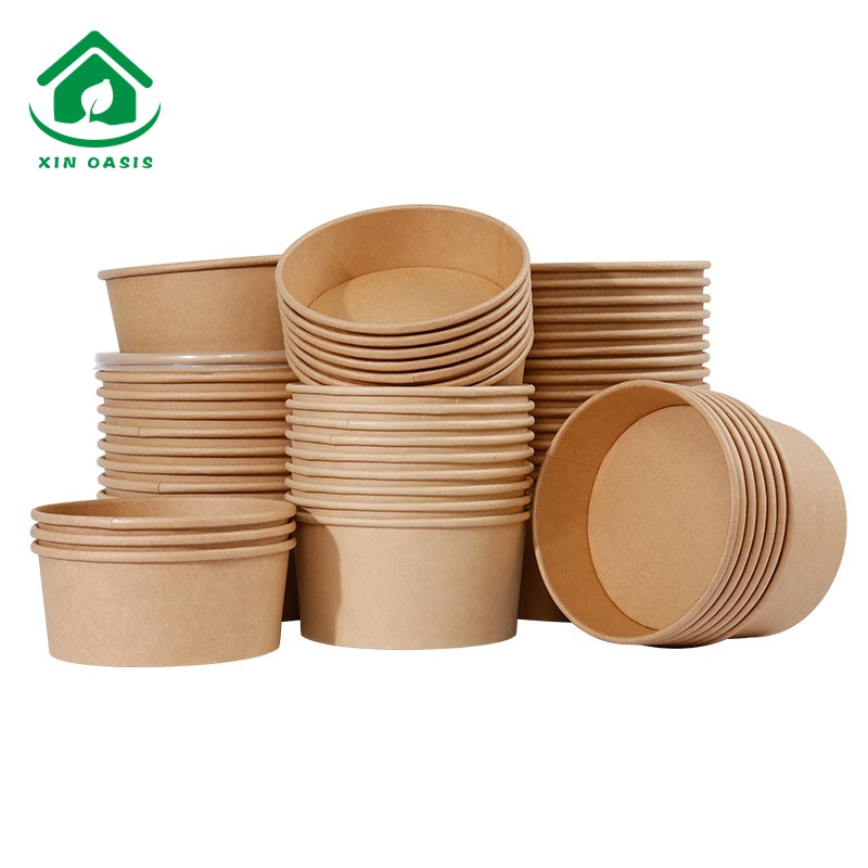 Brown kraft salad paper bowl with lid for delivery