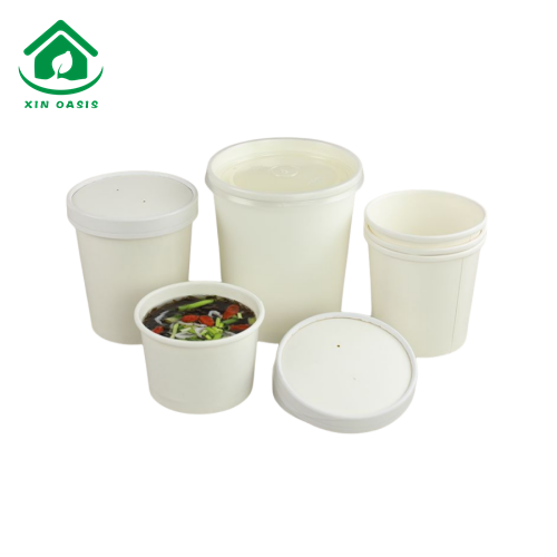 White kraft soup paper cup with paper lid