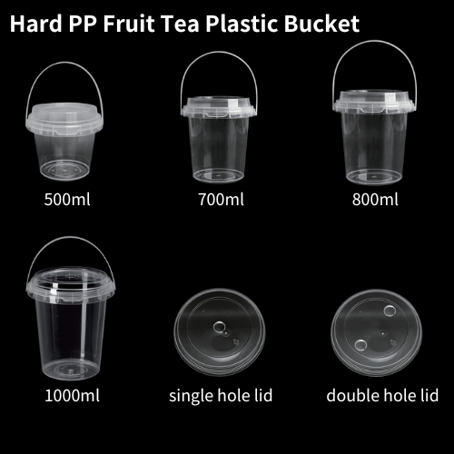 Disposable big capacity PP fruit tea plastic bucket with handle