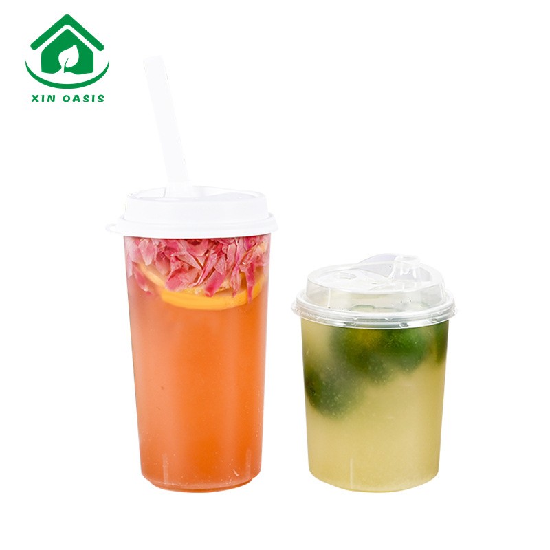 Custom logo frosted straight PP plastic cup with plastic lid