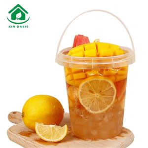 Disposable big capacity PP fruit tea plastic bucket with handle