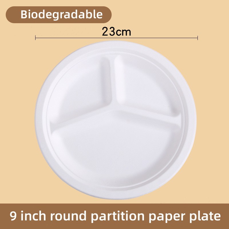 Sugarcane bagasse pulp 100% biodegradable compartment paper plate