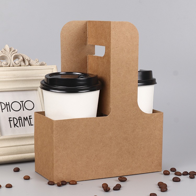 Custom kraft coffee paper cup holder with handle carrier