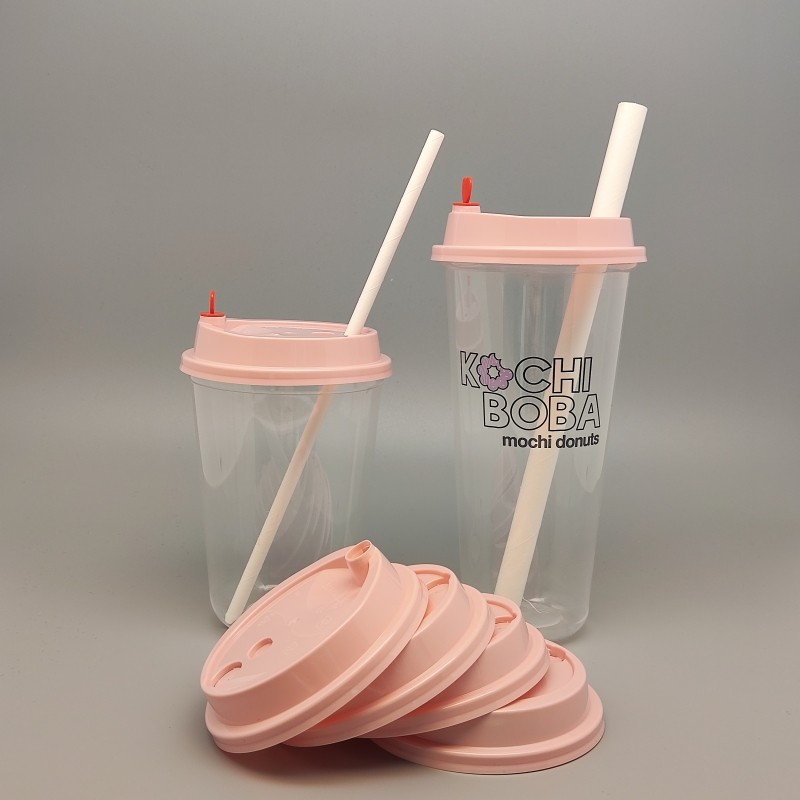 90/95 caliber thickened plastic milk tea cup pink lid