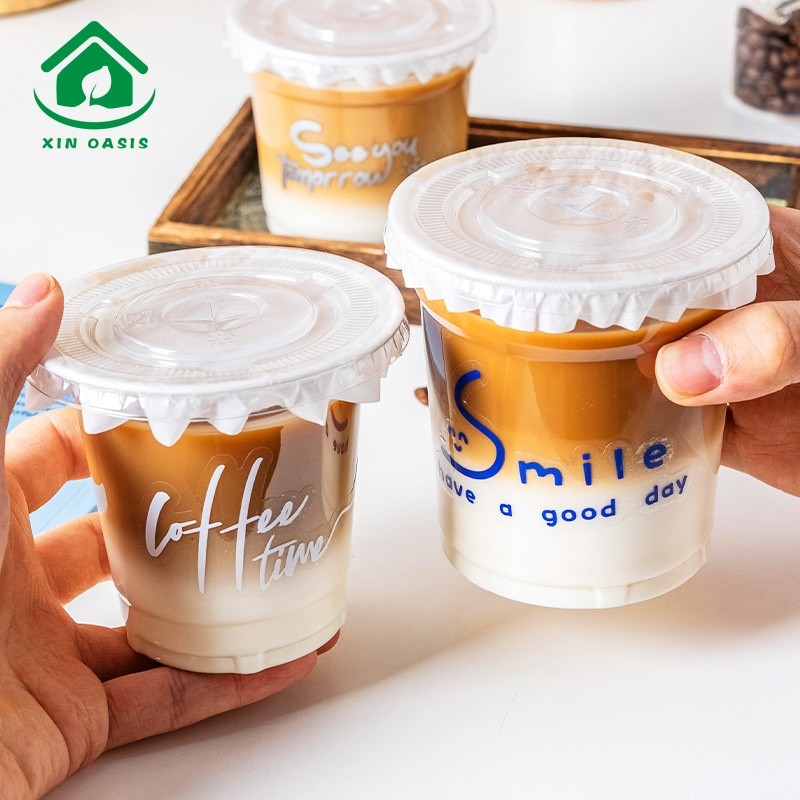 Disposable milk tea coffee cup with cover soft plastic cup