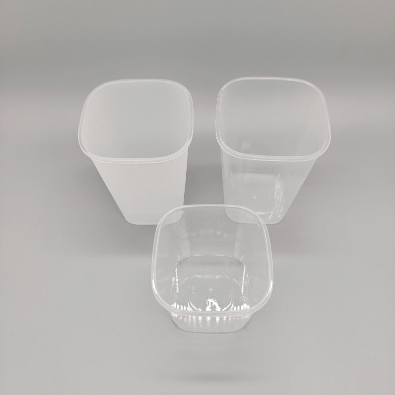 92mm caliber square milktea hard PP cup with lid and fork