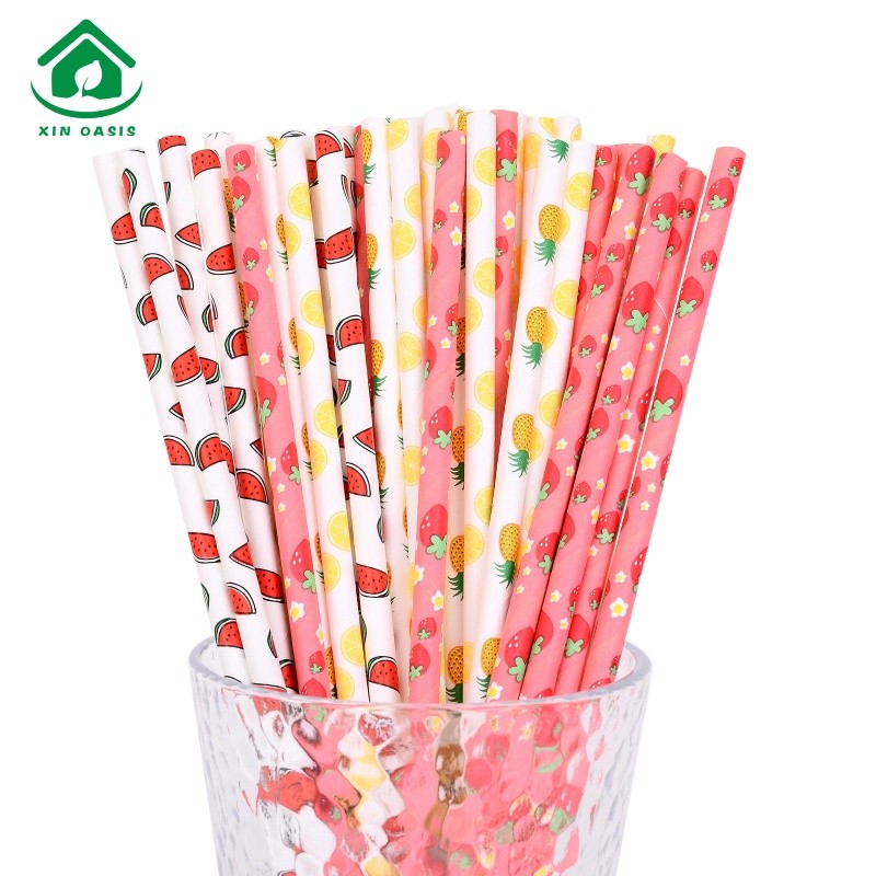 Disposable paper straw fruit pattern combination