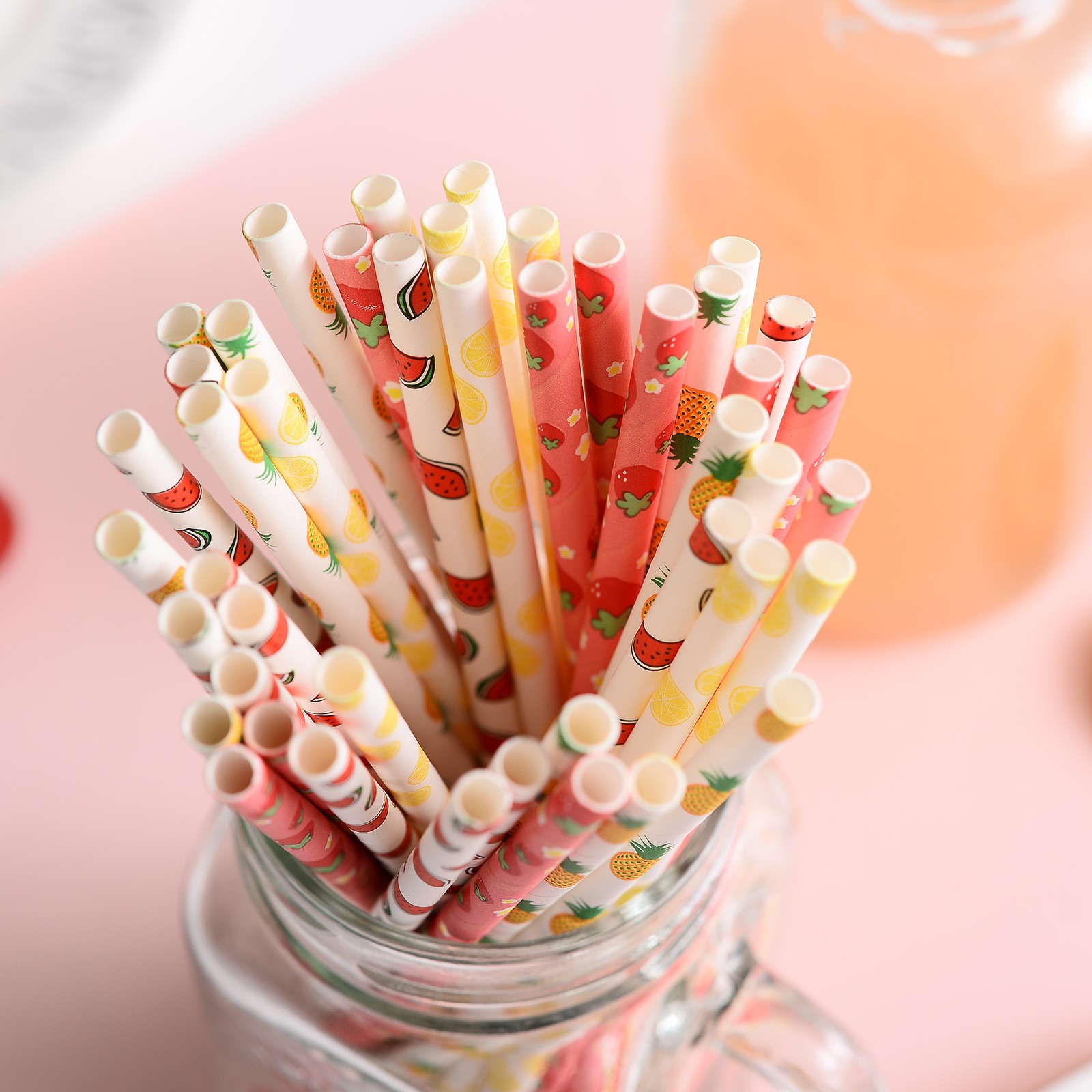 Disposable paper straw fruit pattern combination