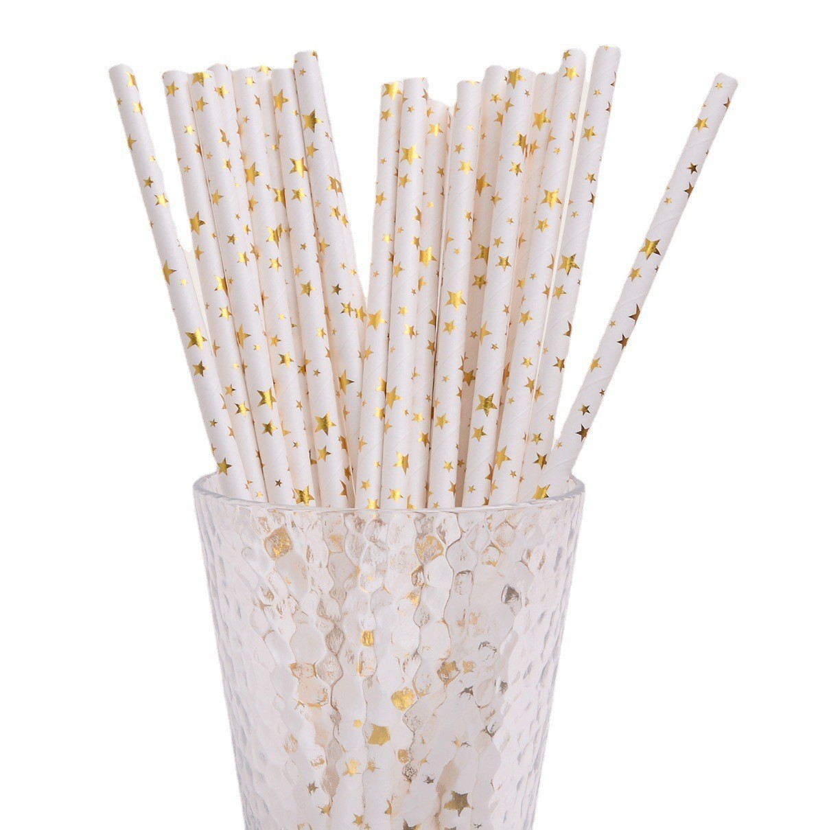 Disposable paper straw bronzed geometric stripe pattern