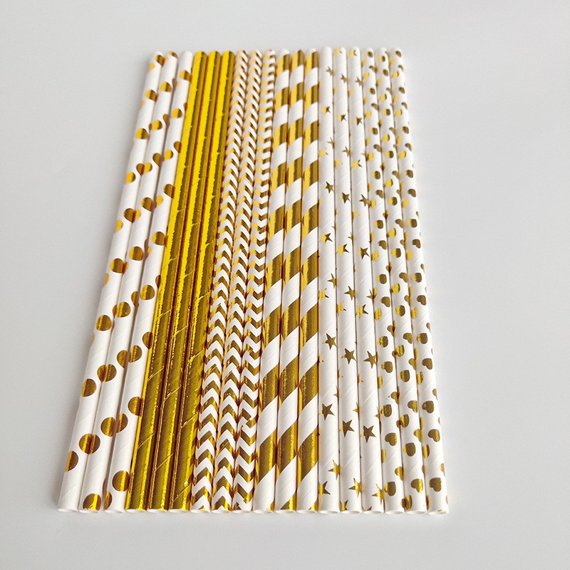 Disposable paper straw bronzed geometric stripe pattern