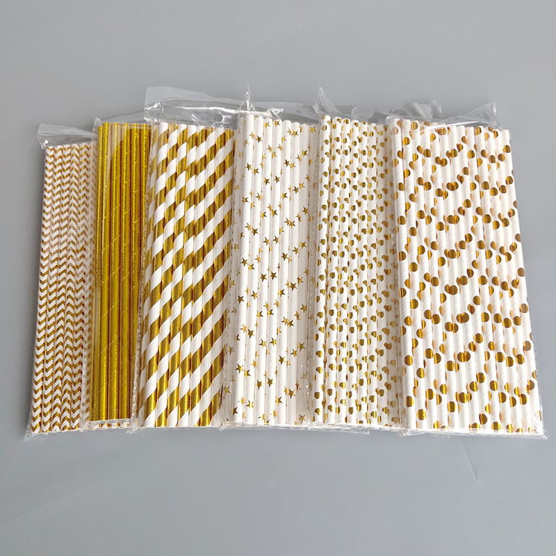 Gold stamping paper straw