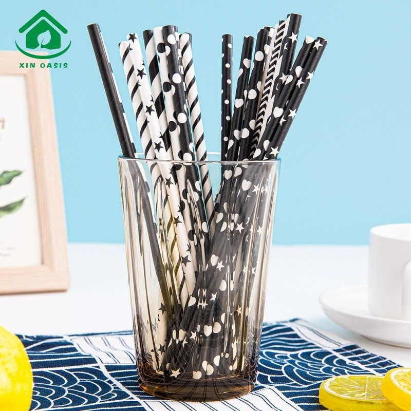 Disposable paper straw black and white series straw