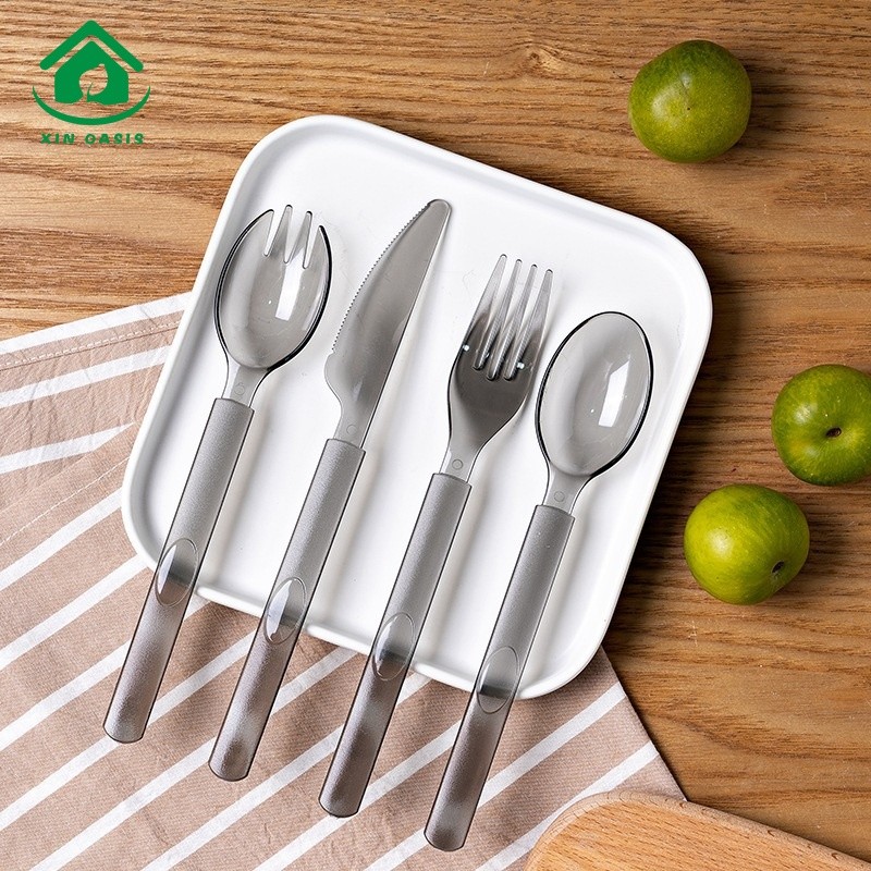 Disposable frosted American cutlery, fork and spoon translucent plastic tableware