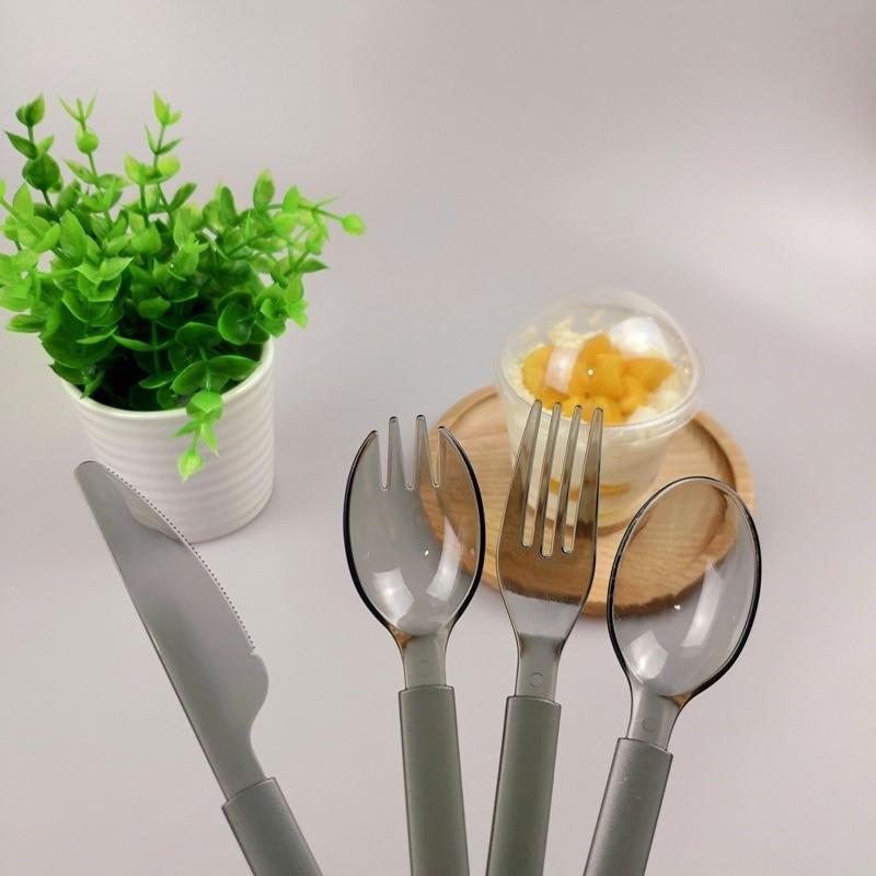 Disposable frosted American cutlery, fork and spoon translucent plastic tableware