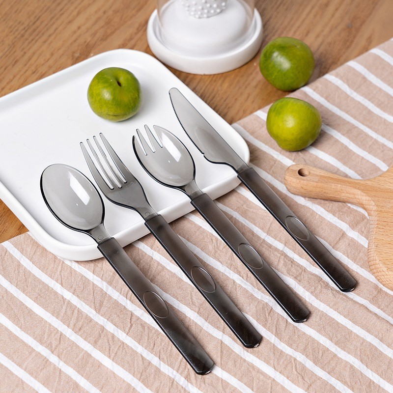 Disposable frosted American cutlery, fork and spoon translucent plastic tableware