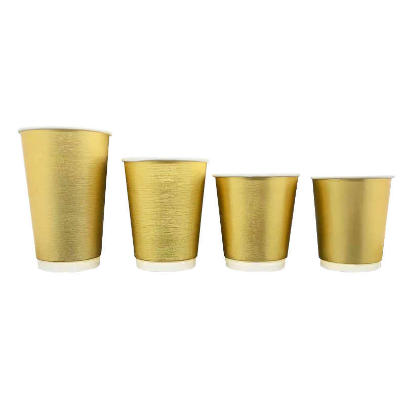 Custom Logo Disposable Gold Brushed Double Wall Paper Cup