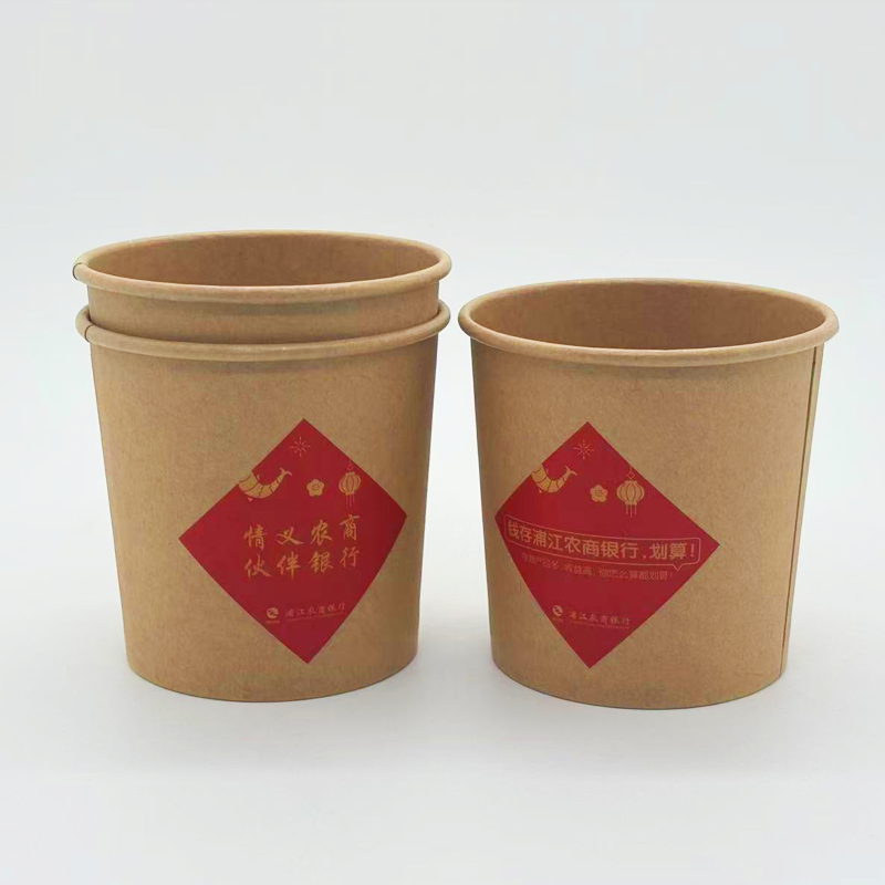 Double Single PE coated Kraft Paper Bucket for Ice Cream Soup Salad