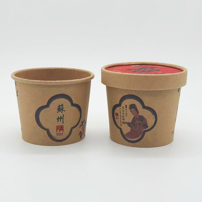 Double Single PE coated Kraft Paper Bucket for Ice Cream Soup Salad