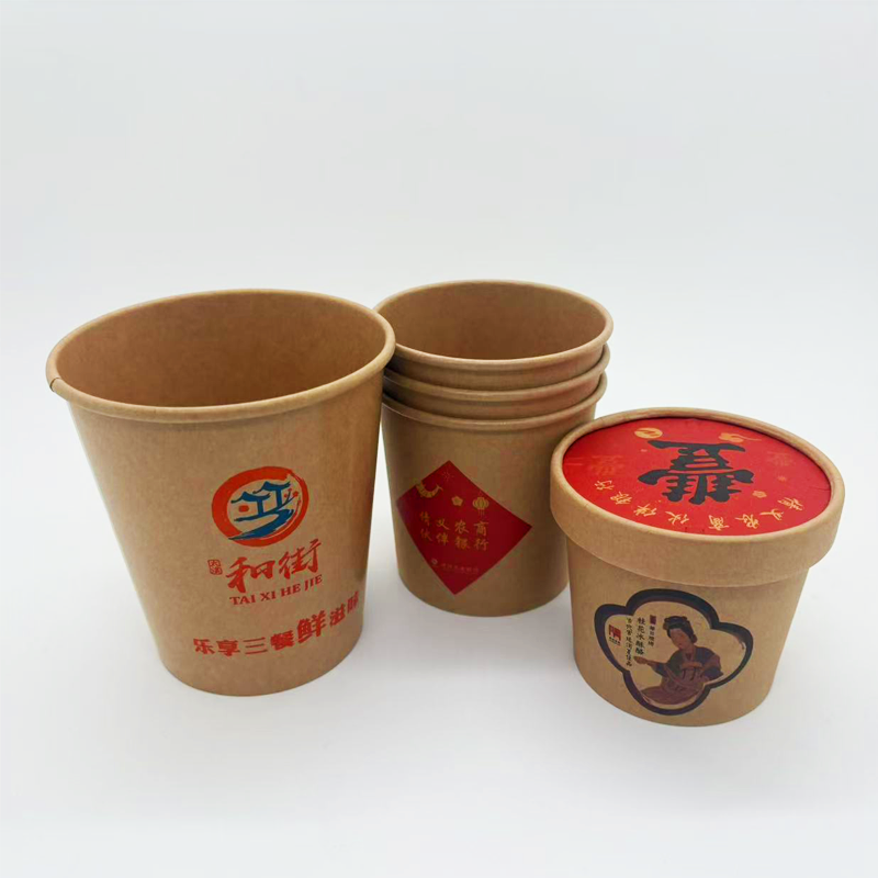 Double Single PE coated Kraft Paper Bucket for Ice Cream Soup Salad