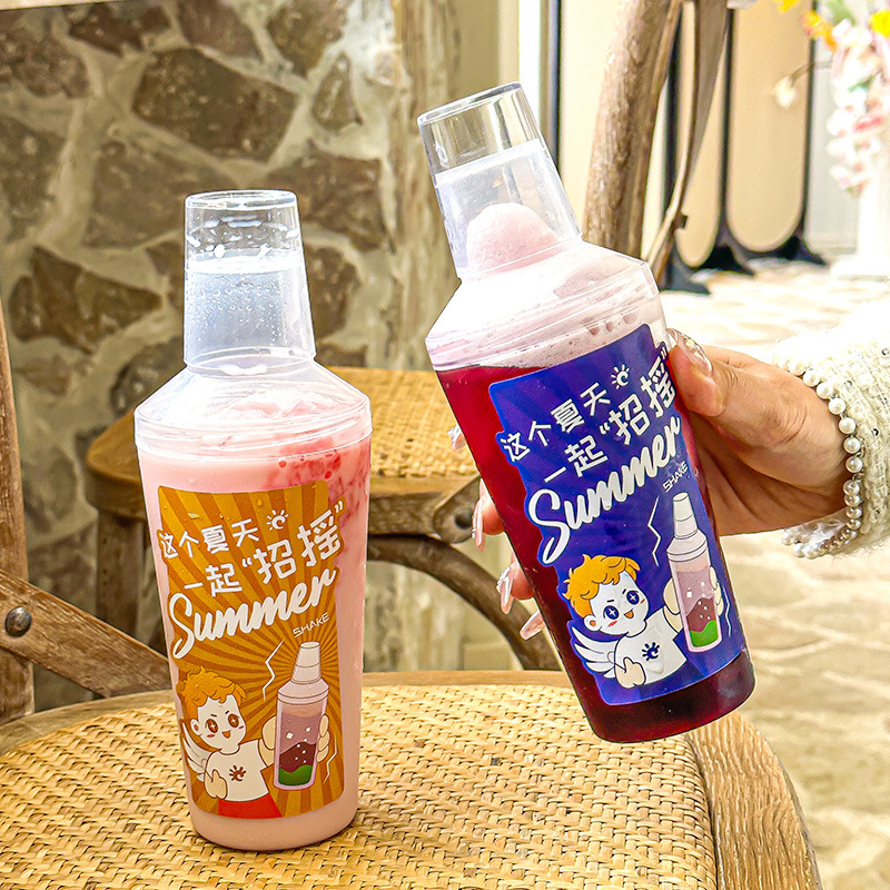 Disposable custom logo juice milktea PS plastic shaker cup