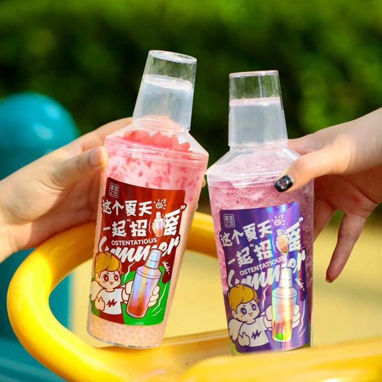 Disposable custom logo juice milktea PS plastic shaker cup