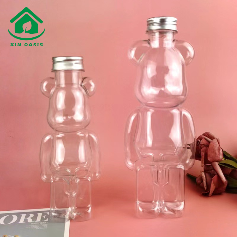 New fashion disposable PET juice bottel bear plastic bottle with cap