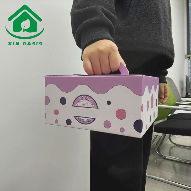 Disposable customize colorful square cake paper box with handle