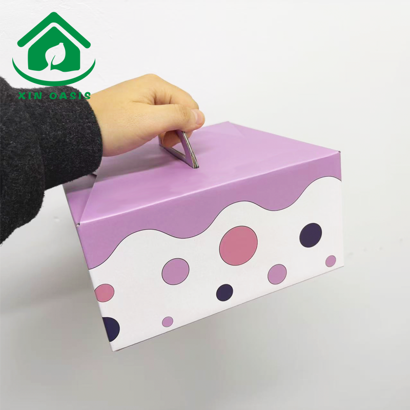 Disposable customize colorful square cake paper box with handle