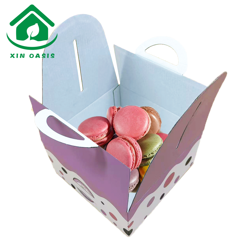 Disposable customize colorful square cake paper box with handle