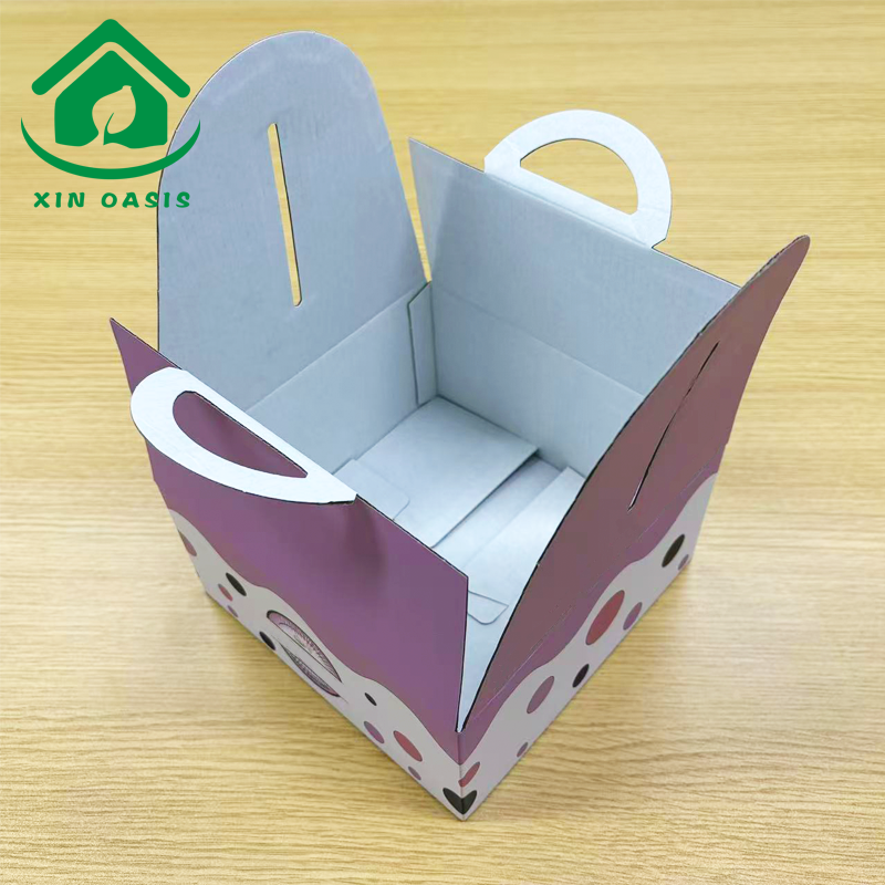 Disposable customize colorful square cake paper box with handle