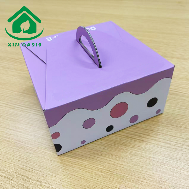 Disposable customize colorful square cake paper box with handle