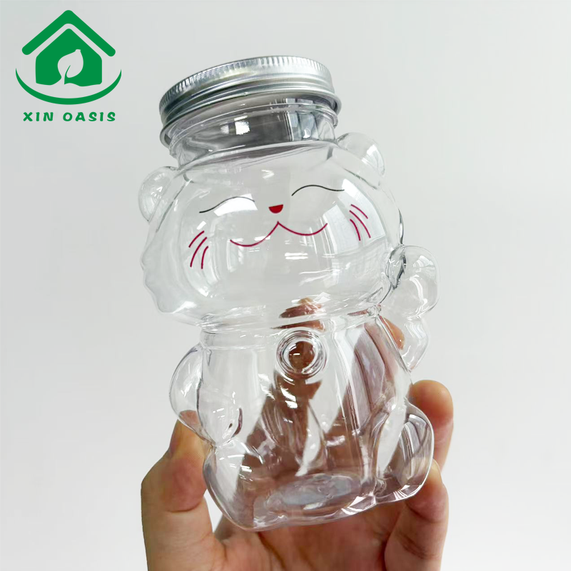 Creative shapes bear cat ball clear PET plastic bottles for juice coffee milk tea