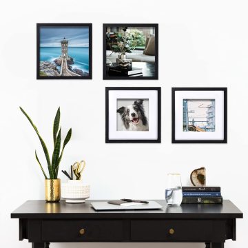 4pcs Pack 20x20cm Square Restickable Damage-Free Photo Tile Multi Collage Frames for Wall Hanging with Plexiglass and Mat Board