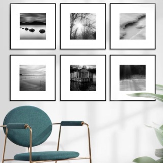 Pacote de 9 unidades de decoração de parede fotográfica preta DIY com fita adesiva removível para moldura de exibição de parede de escritório