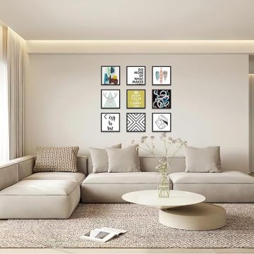 9pcs Pack Picture Frame Set Easy to Mount Lightweight Picture Frame with Passe-partout and Plexiglass