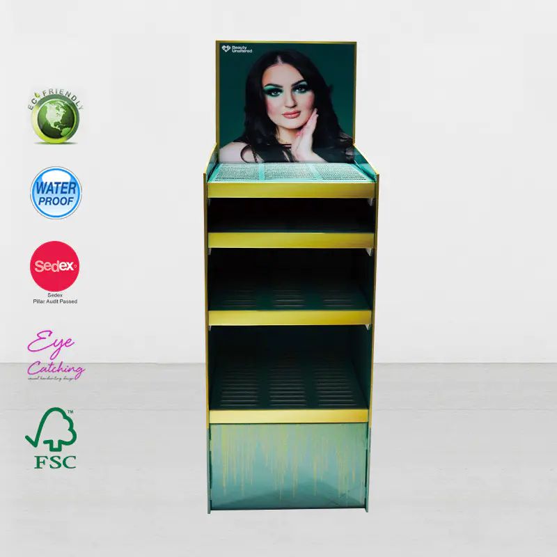 Cardboard Point Of Sale Display Stand Untuk Kosmetik Rias