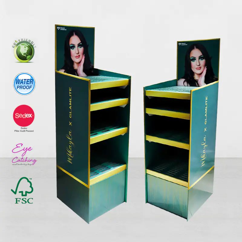 Cardboard Point Of Sale Display Stand Untuk Kosmetik Rias