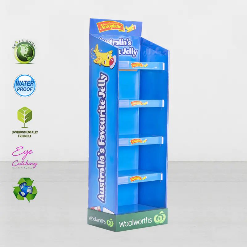 Suport publicitar din carton cu 4 niveluri pentru mașină de jucărie la supermarket
