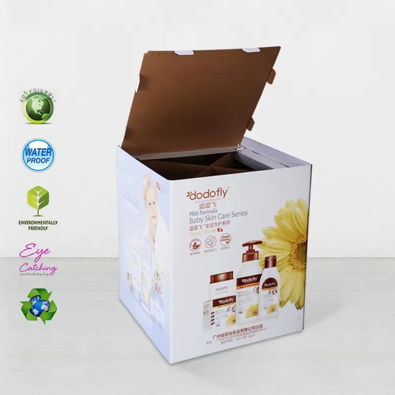 Напечатанный логотипом картонный ящик для мерчандайзинга, розничный дисплей мусорных баков