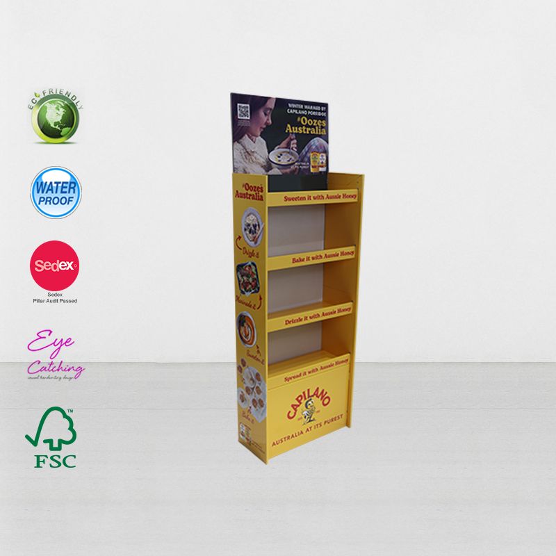 Unidad de estante de exhibición de piso de cartón independiente para miel