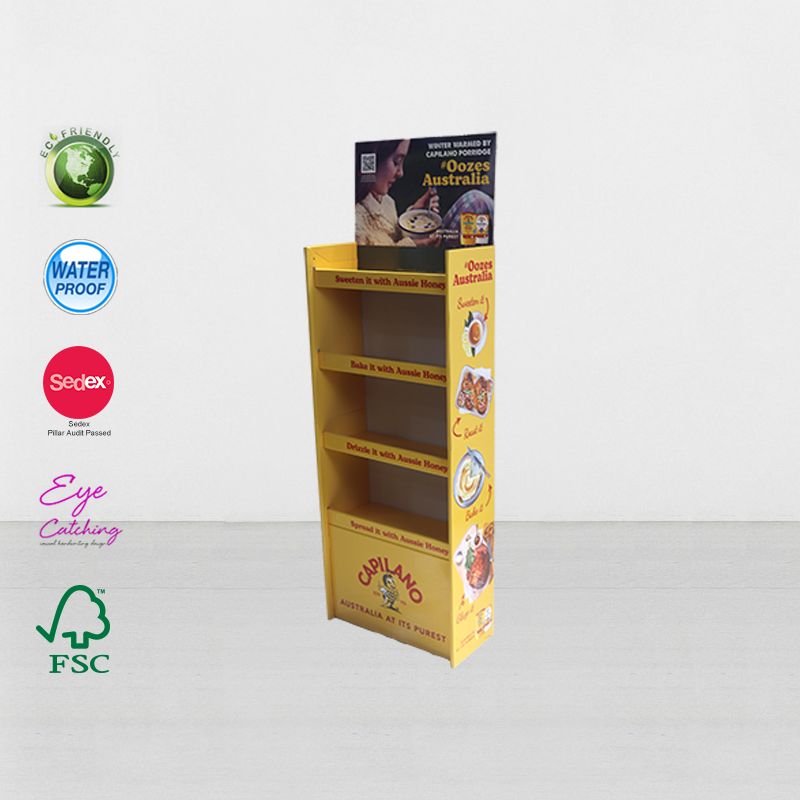 Free Standing Cardboard Floor Display Shelf Unit For Honey