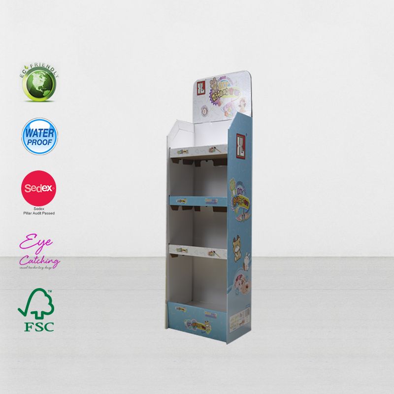 Soporte de exhibición de producto de cartón de 4 niveles para refrigerio