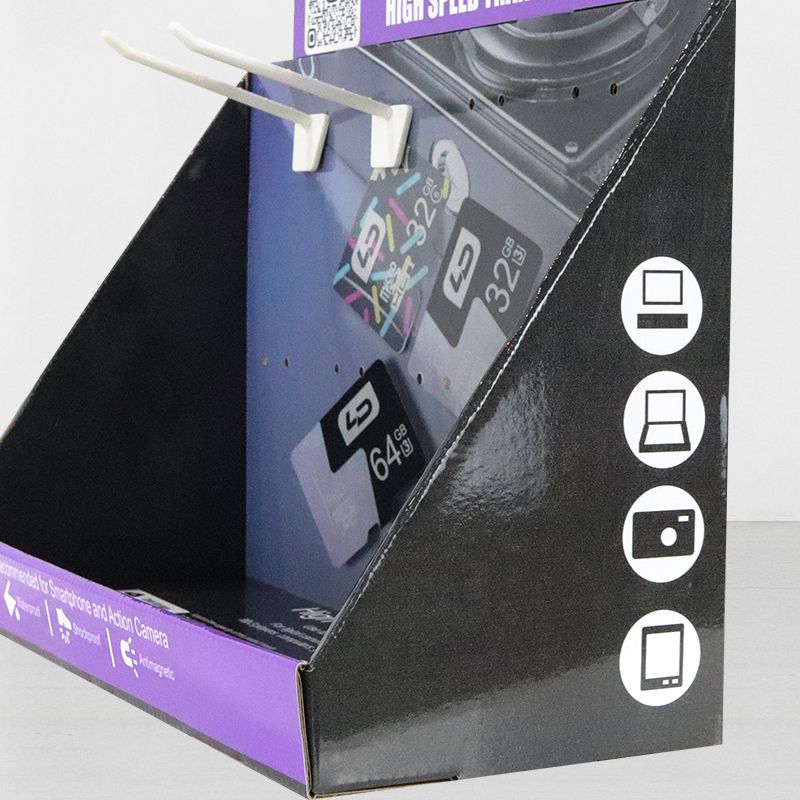 Afișaj personalizat de contor din carton PDQ cu cârlige agățat electronic